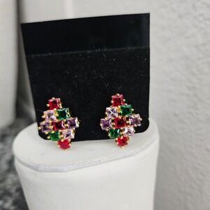 Earrings Stainless‎ Steel Colorful Rhinestone Gold Tone Party Cocktail Jewelry